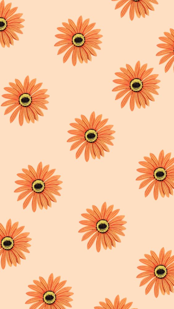 Orange flower patterned mobile wallpaper, editable botanical design