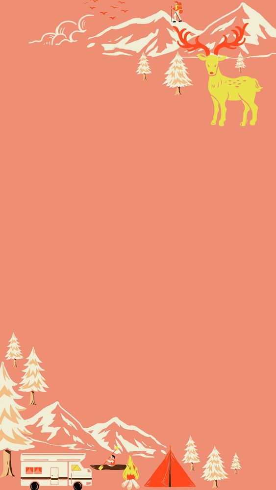 Orange Camping travel iPhone wallpaper, retro illustration