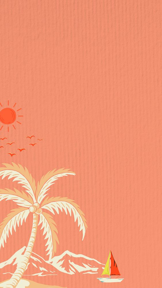 Orange Summer travel iPhone wallpaper, retro illustration