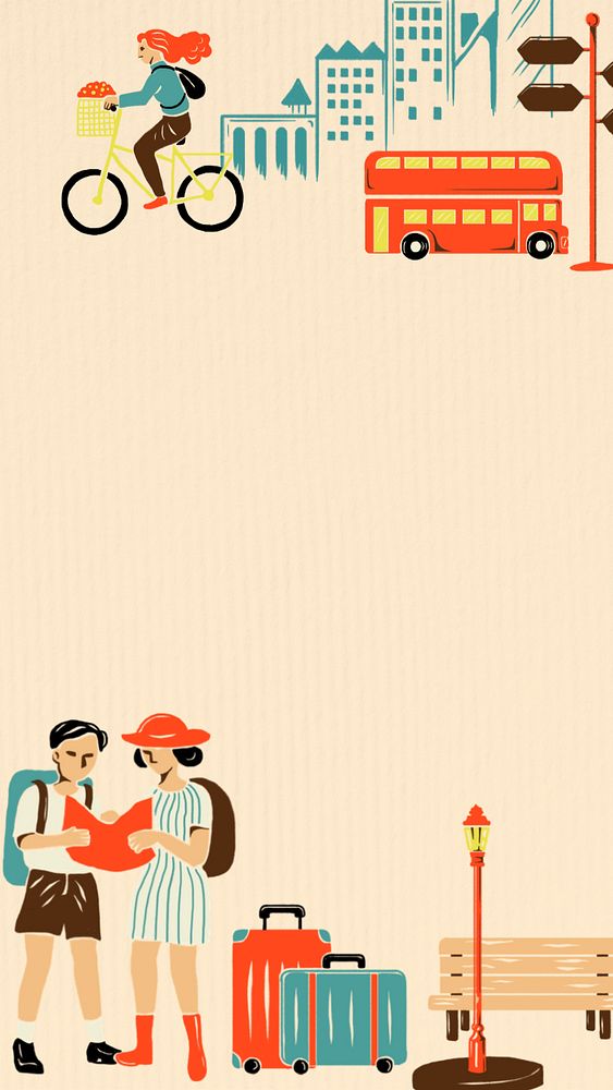 City travel iPhone wallpaper, retro illustration