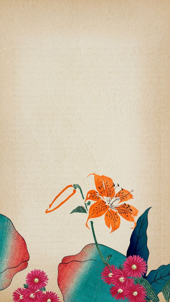 Japanese flowers border iPhone wallpaper. Remixed by rawpixel.