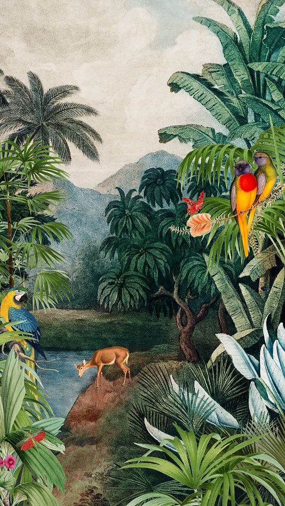 Vintage jungle iPhone wallpaper. Remixed by rawpixel.