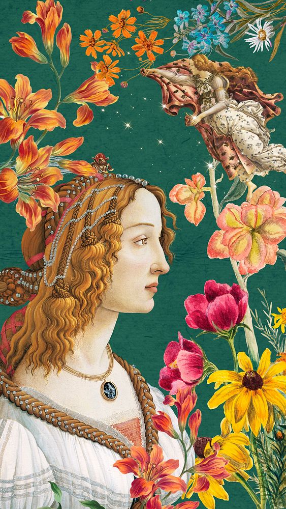 Sandro Botticelli's woman iPhone wallpaper, vintage botanical illustration. Remixed by rawpixel.