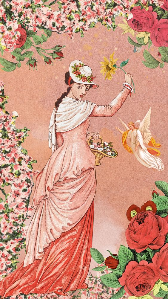 Walter Crane's woman iPhone wallpaper, vintage botanical illustration. Remixed by rawpixel.