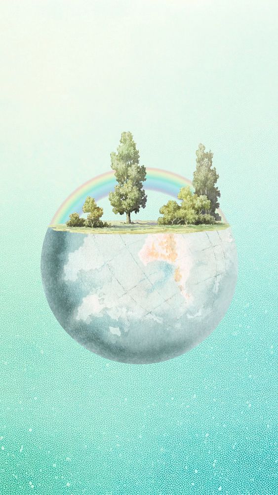 Globe & rainbow iPhone wallpaper, vintage illustration. Remixed by rawpixel.