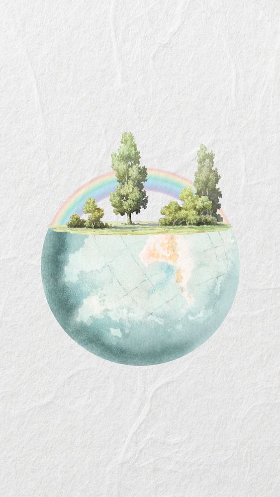 Globe & rainbow iPhone wallpaper, vintage illustration. Remixed by rawpixel.