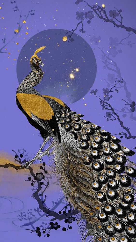 Japanese peacock iPhone wallpaper, vintage animal illustration. Remixed by rawpixel.