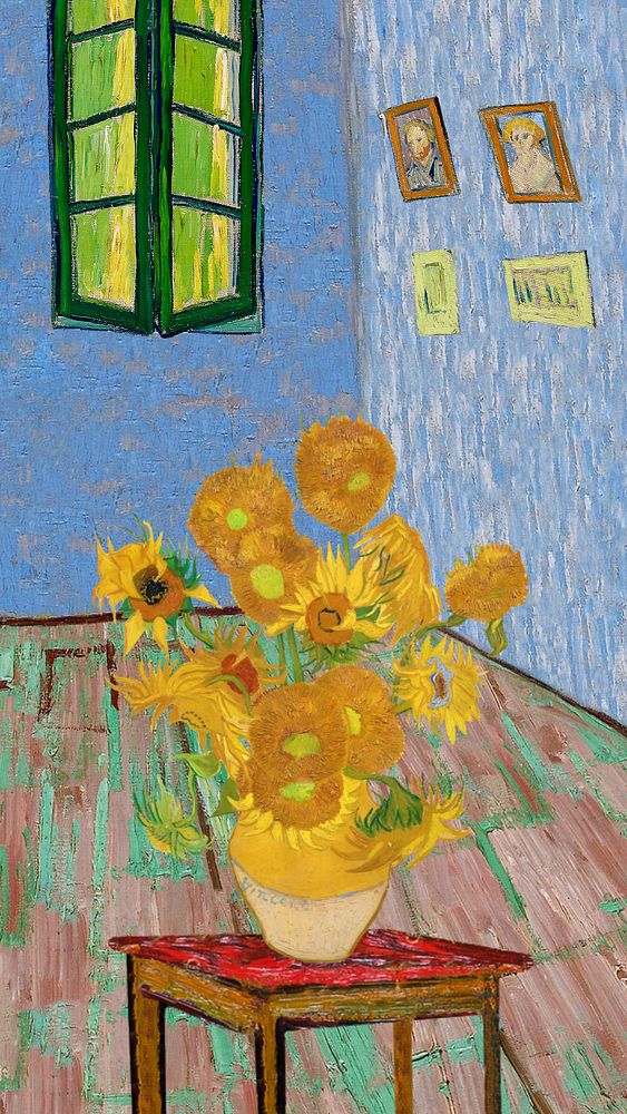 Van Gogh's sunflowers iPhone wallpaper, vintage illustration. Remixed by rawpixel.