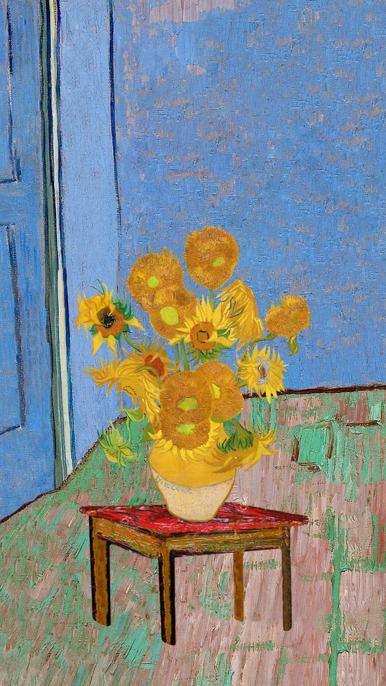 Van Gogh's sunflowers iPhone wallpaper, vintage illustration. Remixed by rawpixel.