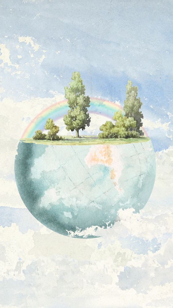 Rainbow globe iPhone wallpaper, vintage illustration. Remixed by rawpixel.