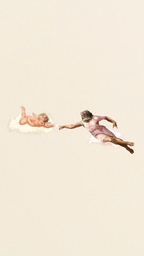 Creation of Adam & cherub iPhone wallpaper, illustration by Michelangelo Buonarroti. Remixed by rawpixel.