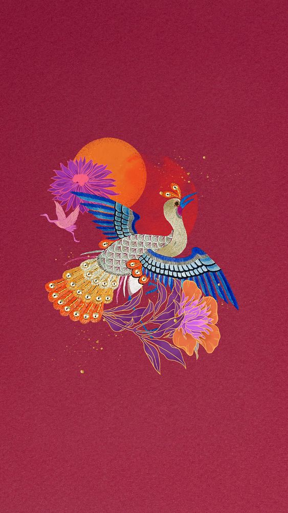 Chinese peacock iPhone wallpaper, vintage animal illustration. Remixed by rawpixel.