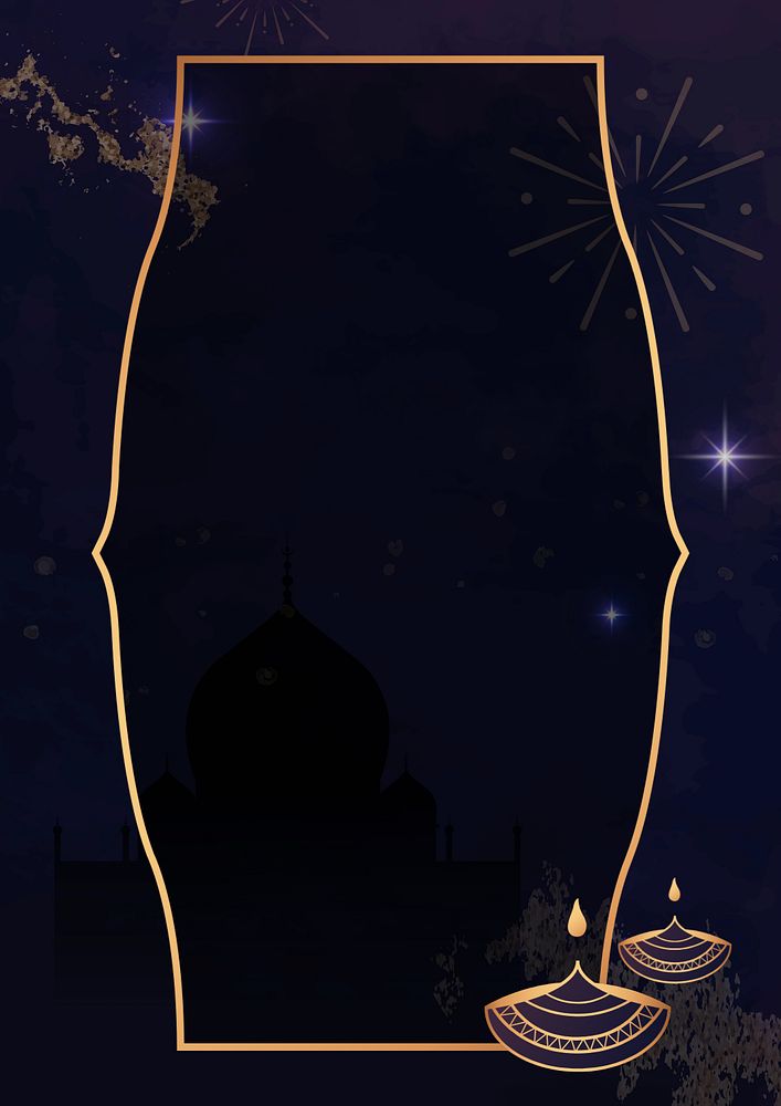 Diwali lantern frame background, blue aesthetic design