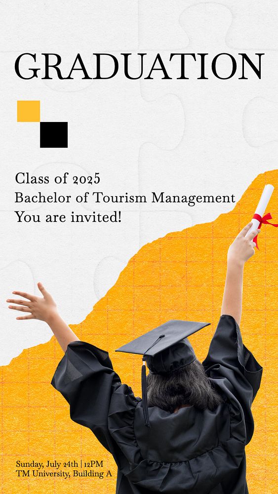 Graduation invitation  Instagram story template, editable text