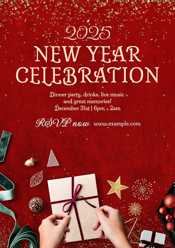 2025 new year poster template, editable text and design