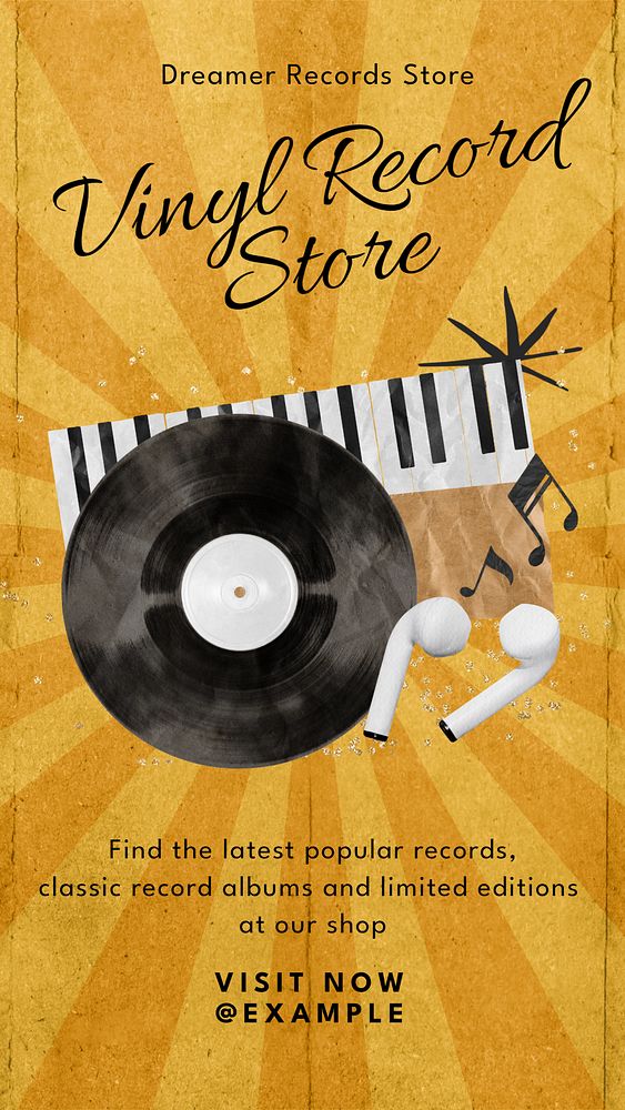 Vinyl record store Instagram story template, editable text