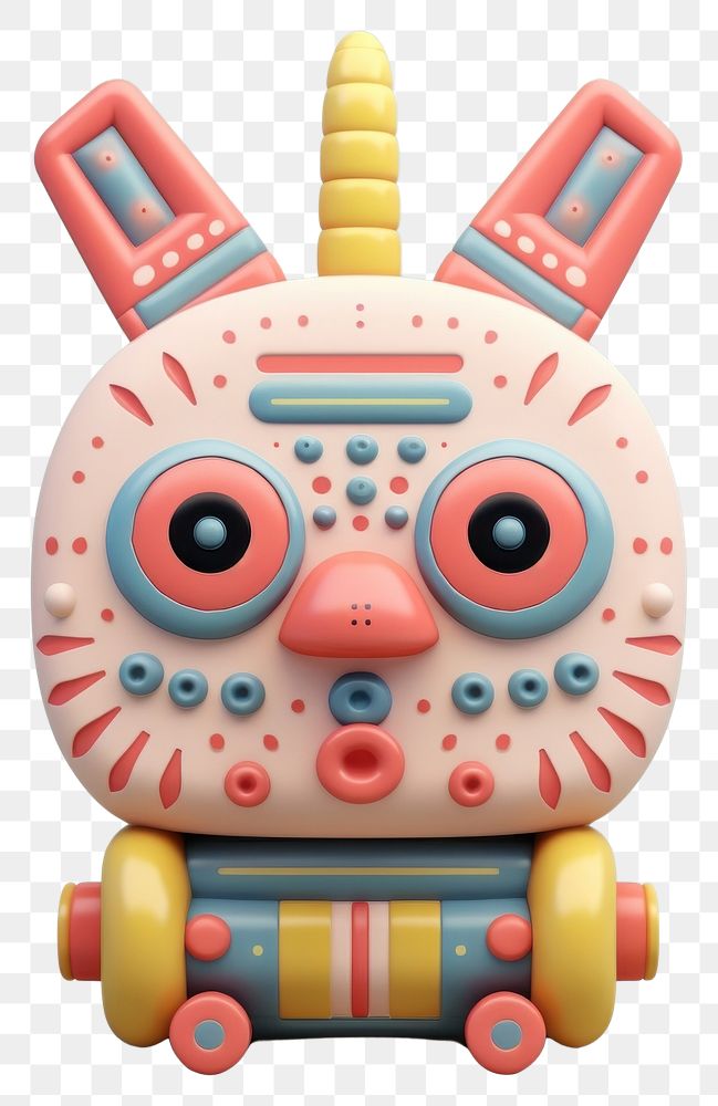 PNG 3d render cute tribal robot disk toy.