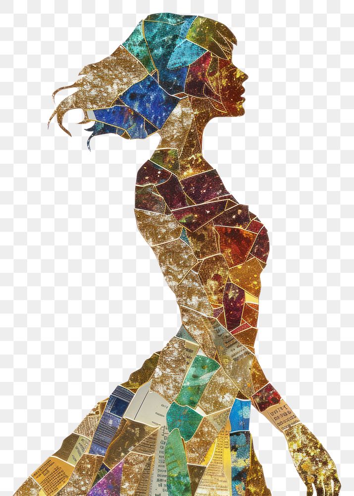 PNG Woman shape collage cutouts person mosaic human.