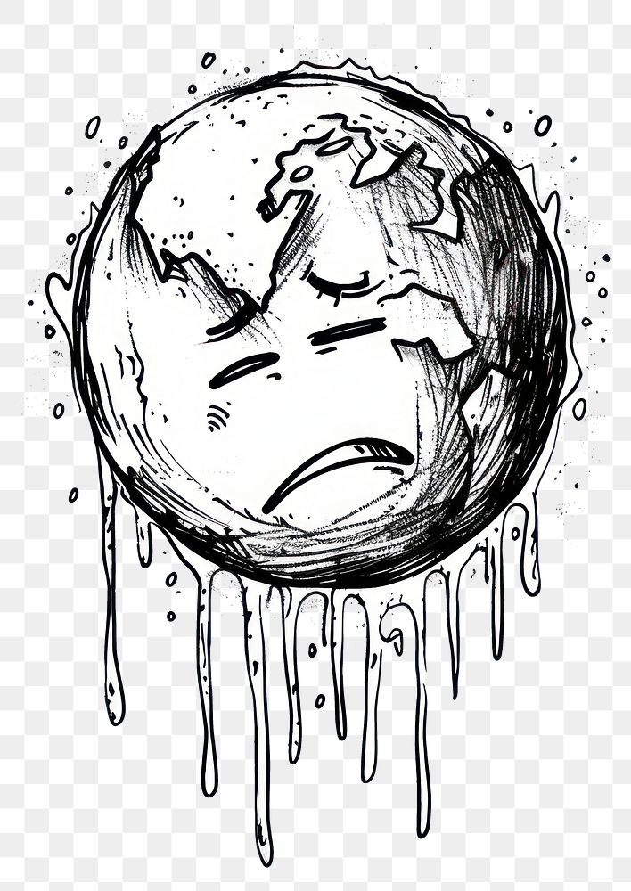 PNG Crying earth emoji drawing illustrated sketch.