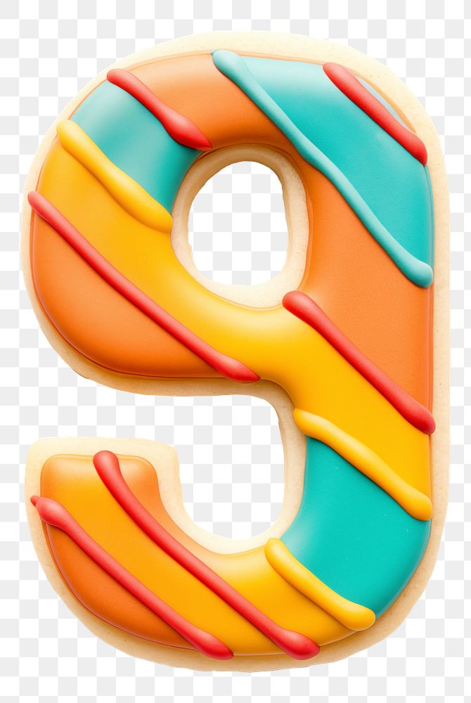 Number 9 png cookie art font, transparent background