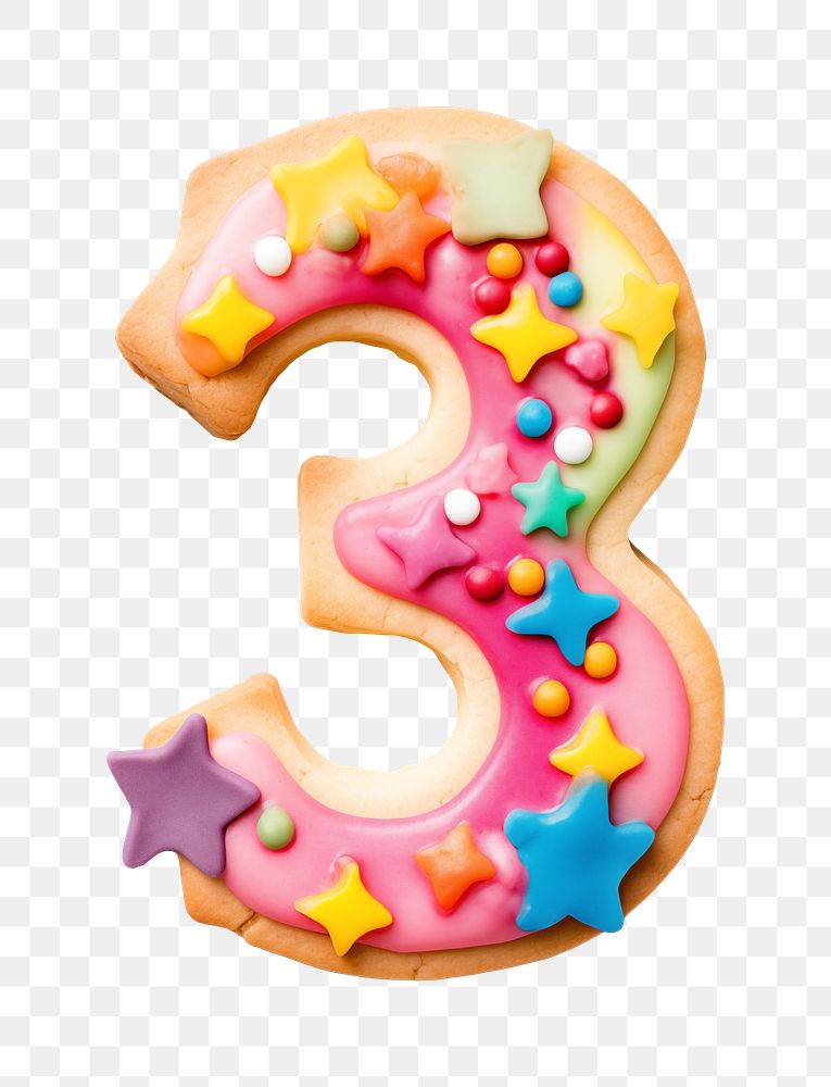 Number 3 png cookie art font, transparent background