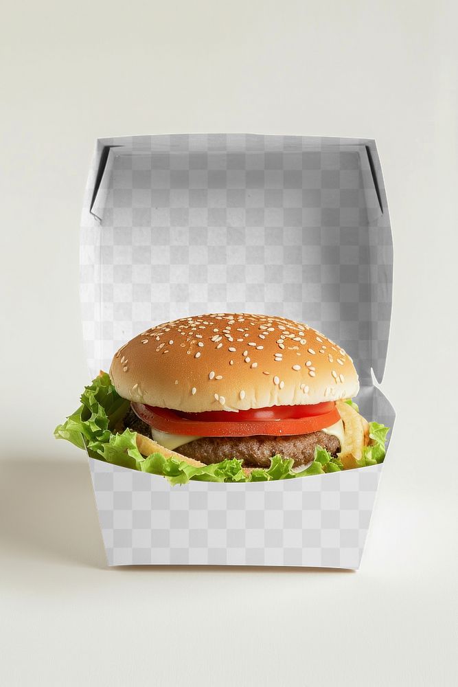 PNG burger box mockup, transparent design