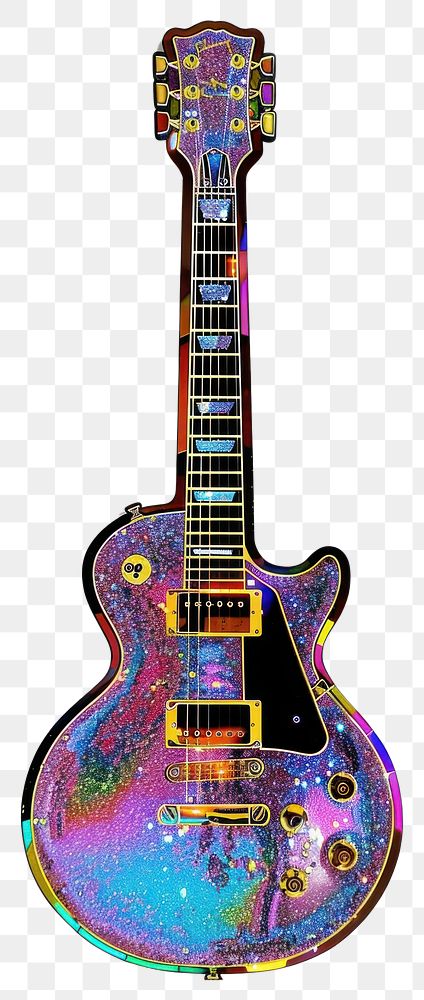 PNG Glitter guitar flat sticker musical instrument.