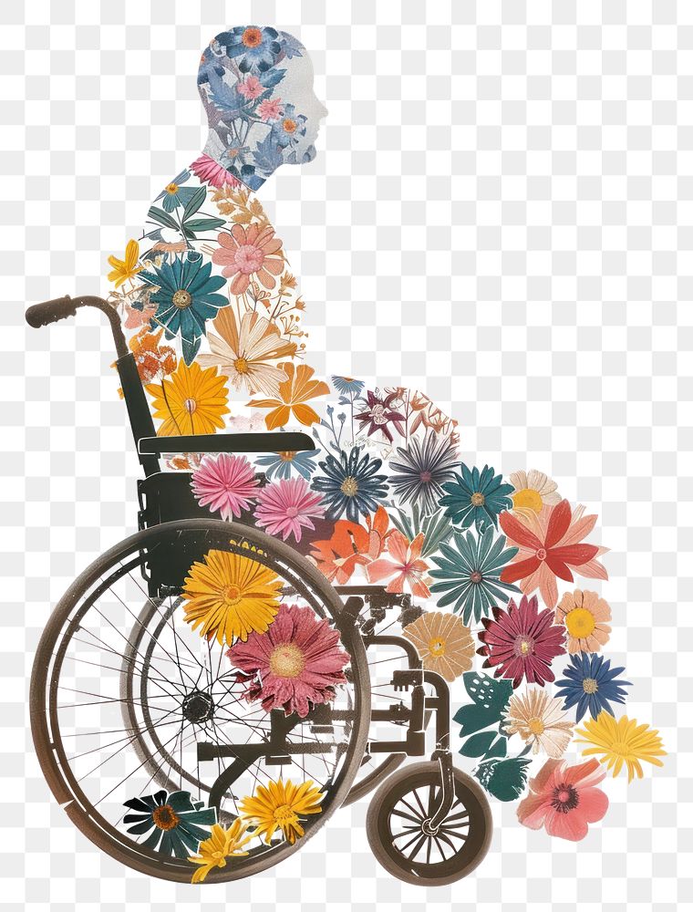 PNG Flower Collage disabled man wheelchair flower furniture.