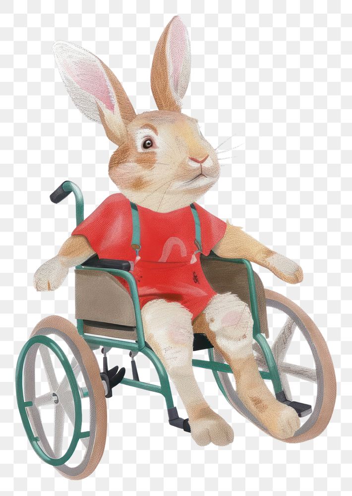 PNG Rabbit sitting in wheelchair furniture figurine.