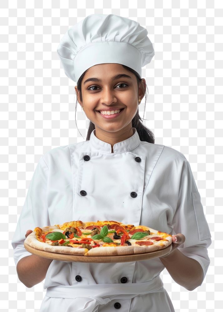 PNG Girl chef holding pizza person female human.