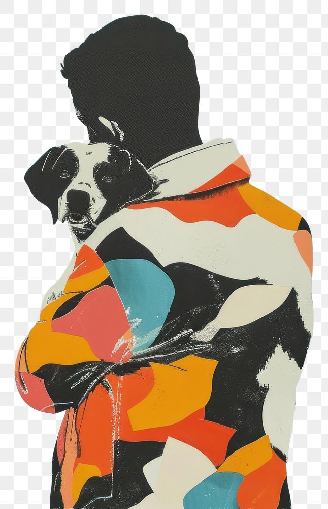 PNG Photo collage of boy hugging dog painting person human.