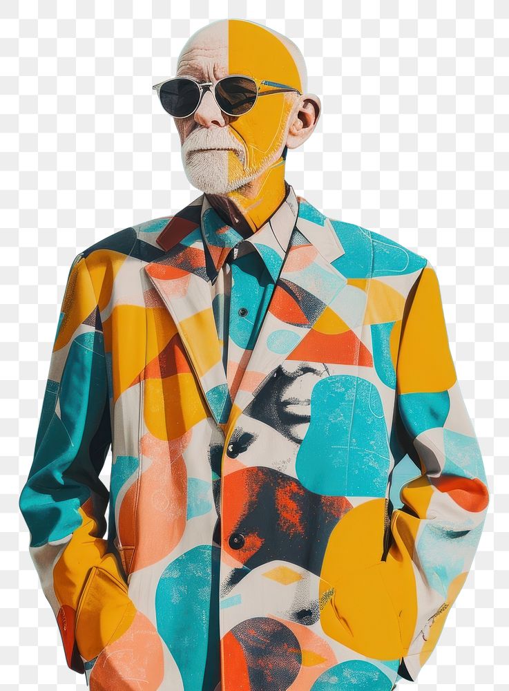 PNG Fashionable senior man sunglasses accessories beachwear.