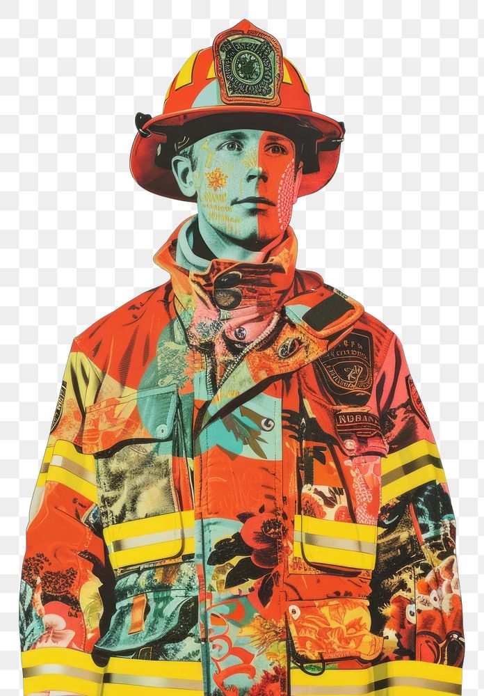 PNG Photo collage of fire fighter portrait jacket photography.