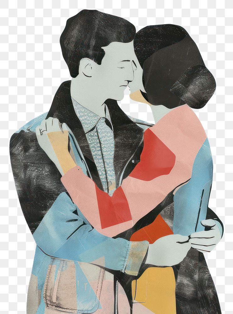 PNG Collage of Love couple hugging painting clothing apparel.