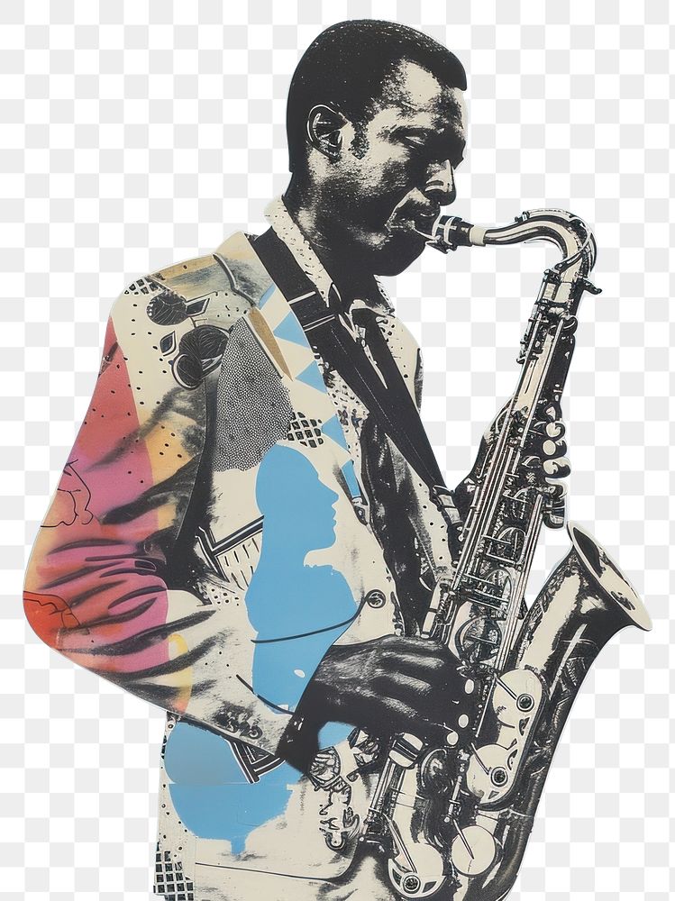 PNG Collage of man playing saxophone person adult human.