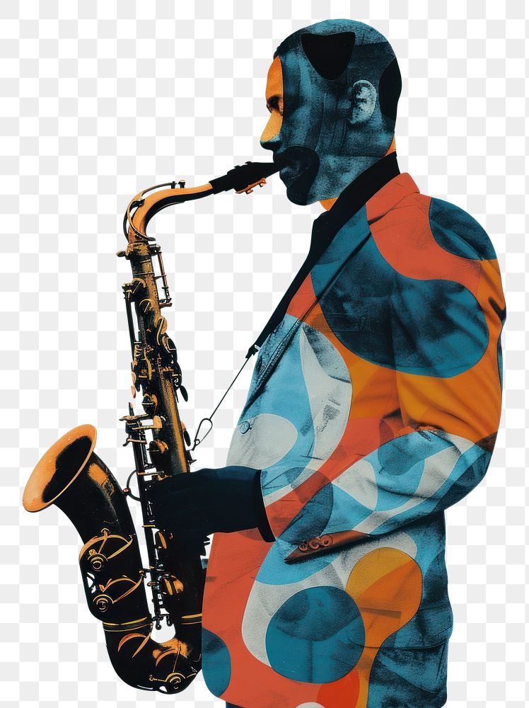 PNG Collage of man playing saxophone clothing apparel person.
