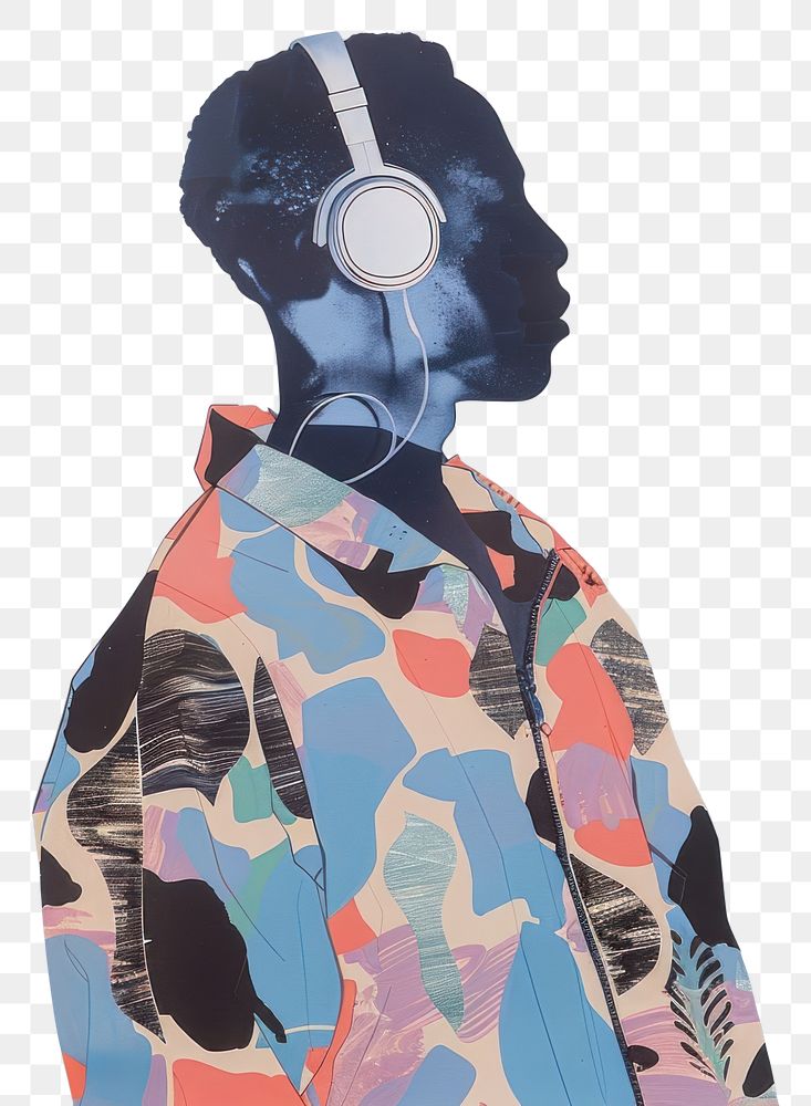 PNG Photo collage of man wearing headphone headphones electronics headset.