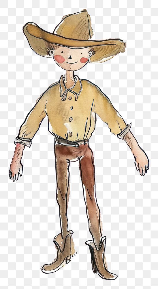 PNG  Cowboy person illustrated clothing.