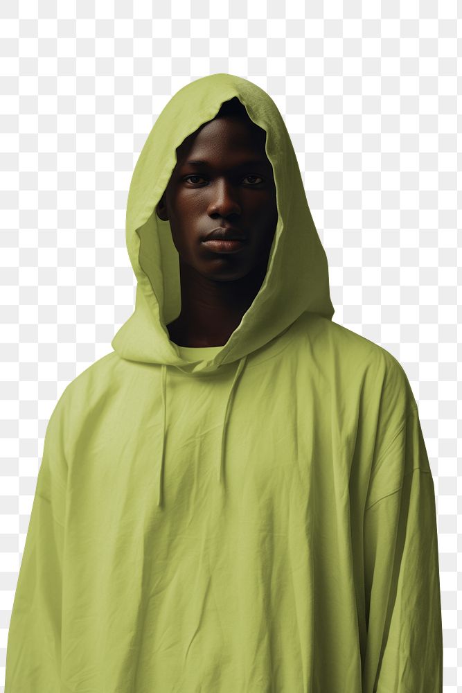 PNG man in dull green hoodie, transparent background