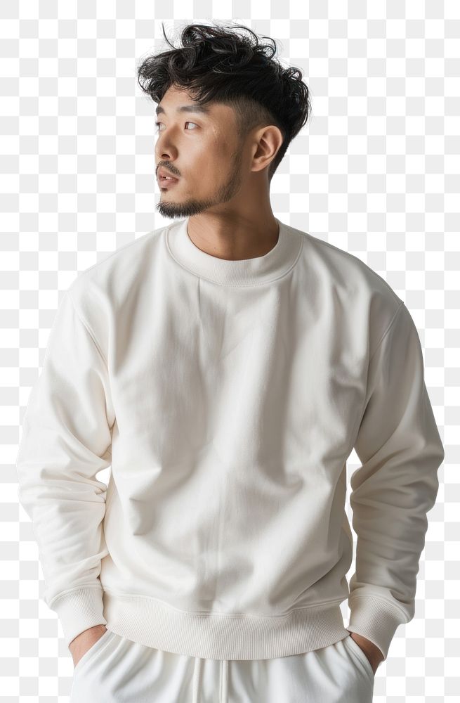 PNG Blank beig sport wear mockup apparel man sweatshirt.
