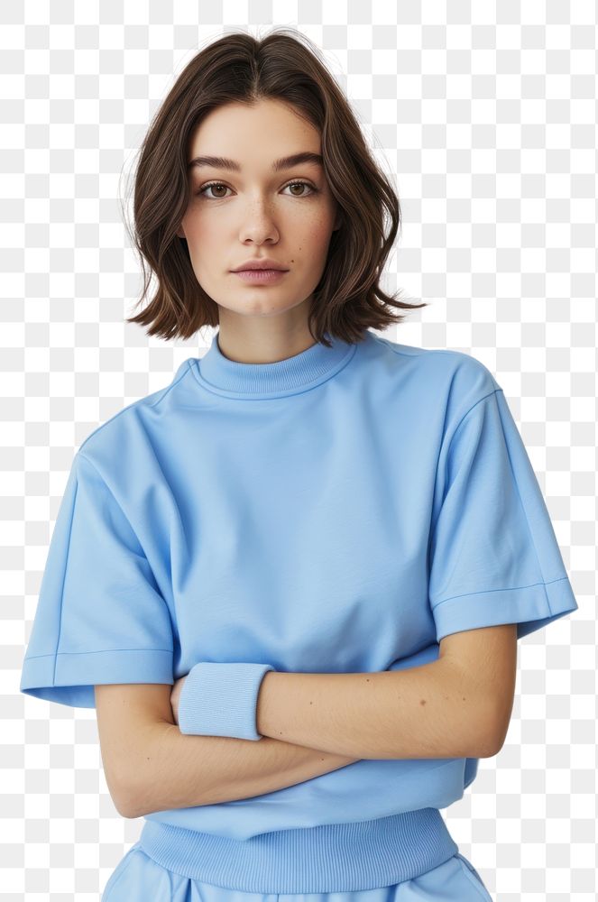 PNG One woman wear blank blue fashion tennis sport wear mockup apparel clothing person.