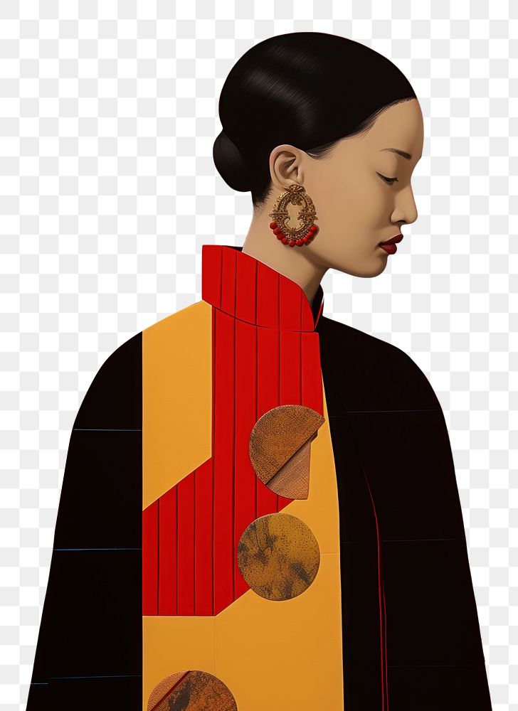 PNG  Mixed media collage art represent of traditional chinese cultural accessories accessory earring.