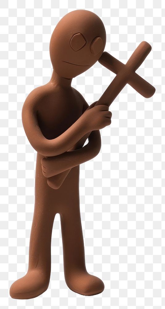 PNG Man holding cross baseball softball figurine.