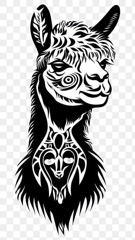 PNG Alpaca tattoo flat illustration illustrated stencil drawing.