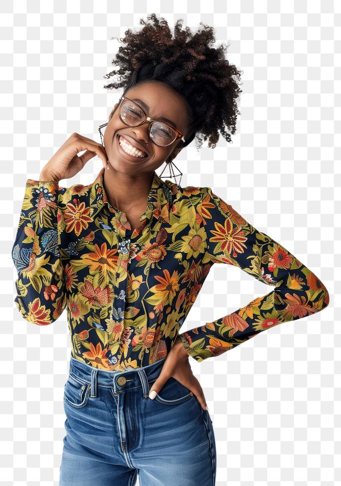 PNG Happy cheerful Afro American woman clothing apparel sleeve.