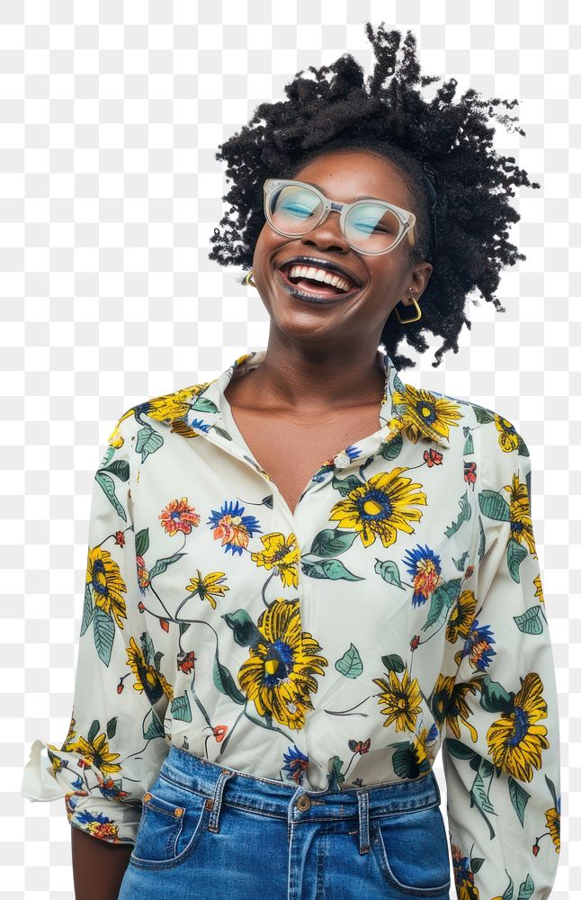 PNG Happy cheerful Afro American woman glasses accessories accessory.