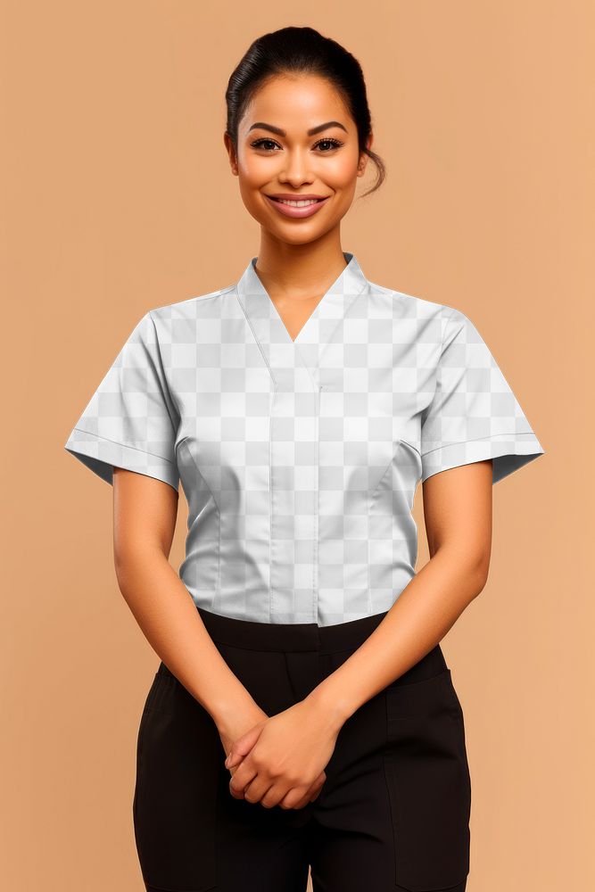 PNG women's masseuse uniform blouse mockup, transparent design