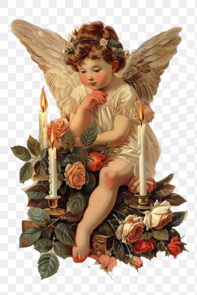PNG A cherub painting candle art.