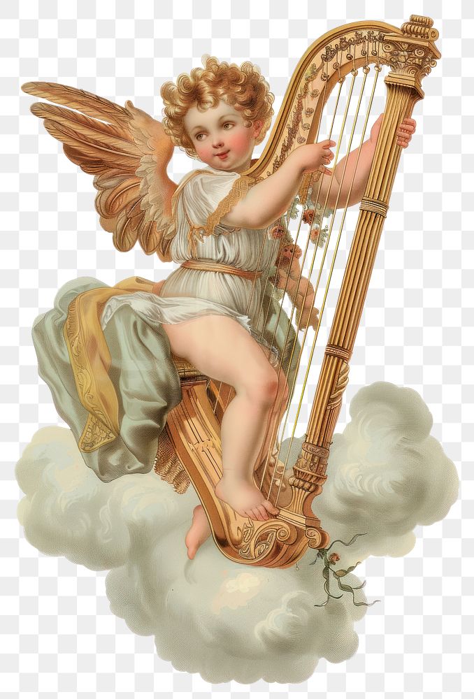 PNG A cherub harp archangel person.