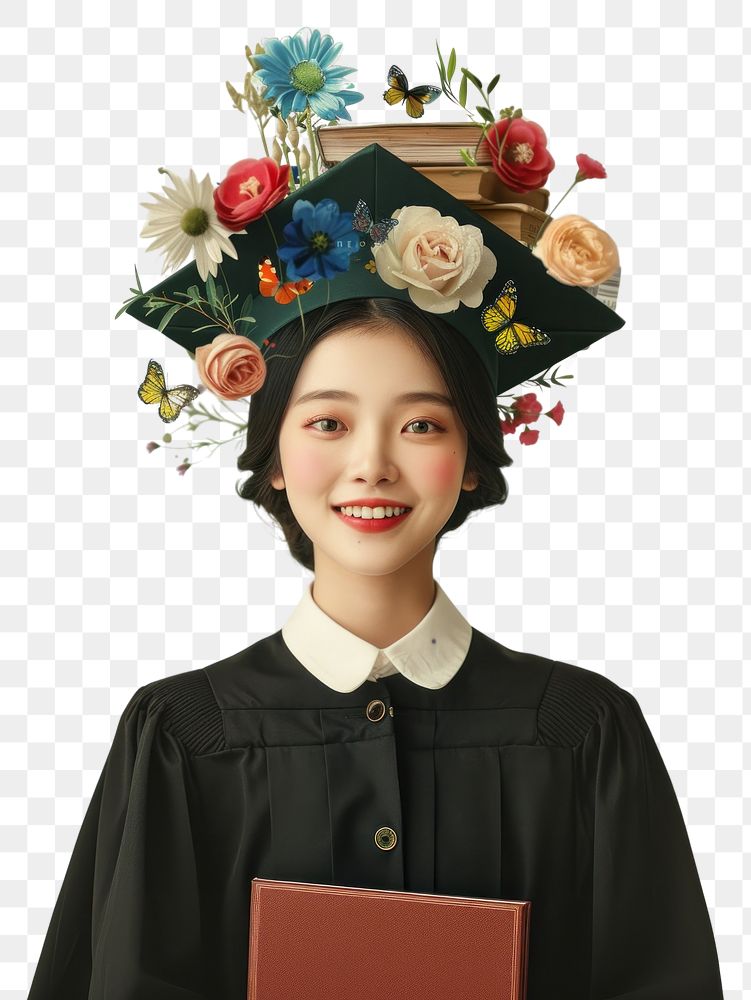 PNG Asian Korean girl graduation flower face